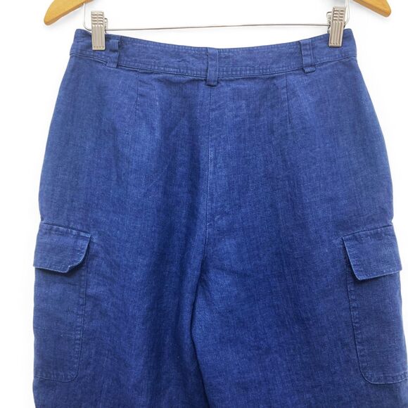 Kate Hill Cargo Pants Size 6 Navy Blue 100% Linen Wide Leg Utility Pockets - Picture 5 of 11